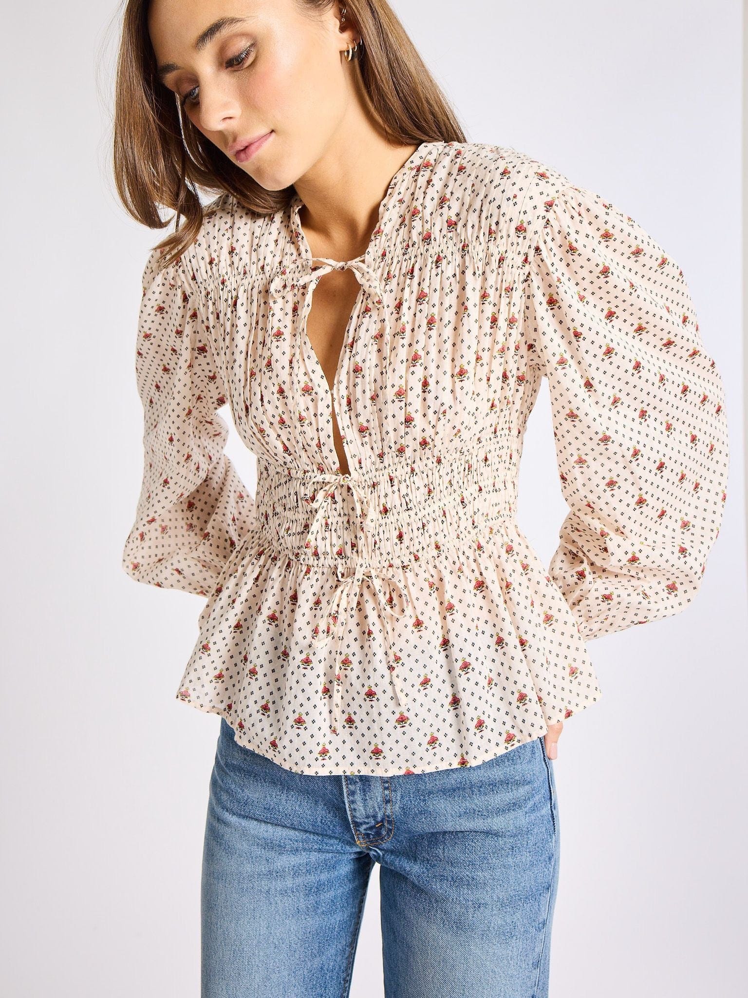 MILLE Clothing Ella Top in Blush Foulard