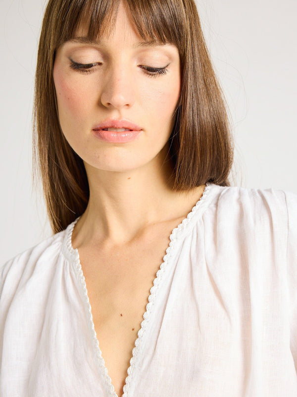 Elsie Top in White Linen — view 2