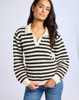 MILLE Clothing Flora Henley in Black Stripe