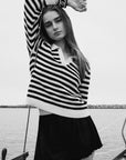 MILLE Clothing Flora Henley in Black Stripe