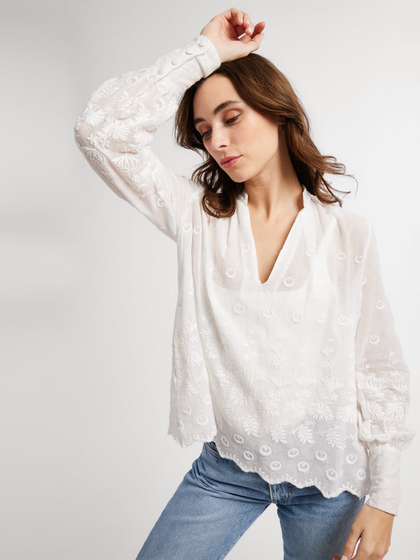 Freya Top in White Petal Embroidery — view 3