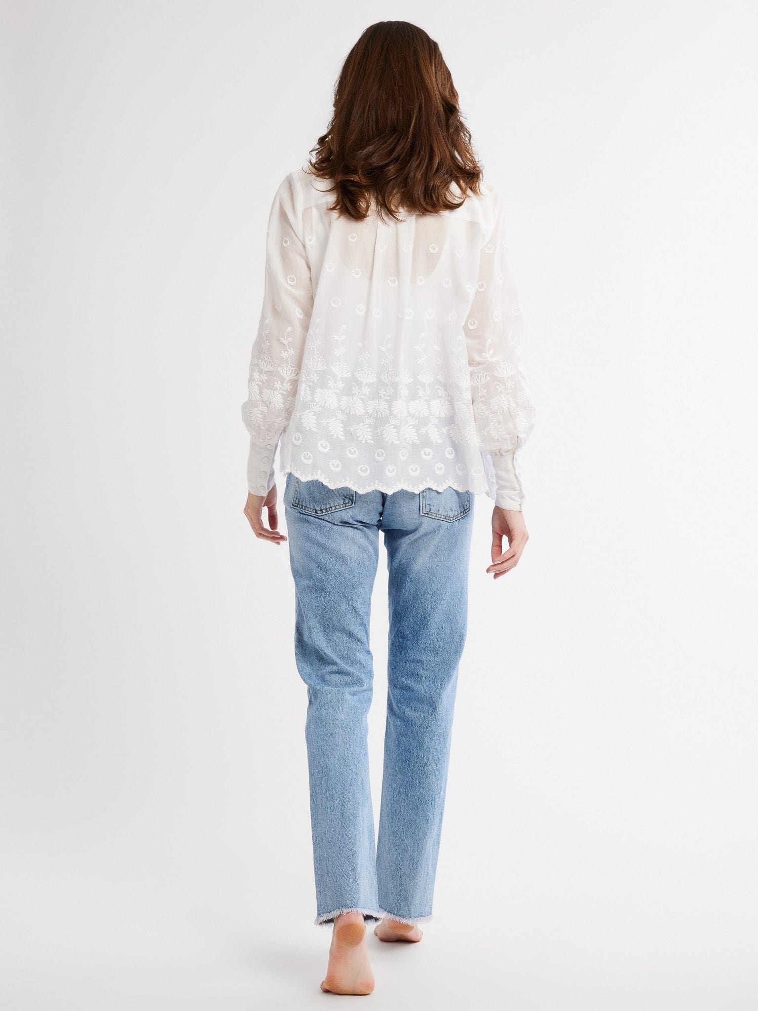 MILLE Clothing Freya Top in White Petal Embroidery