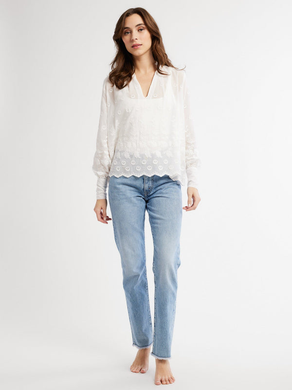 Freya Top in White Petal Embroidery — view 1