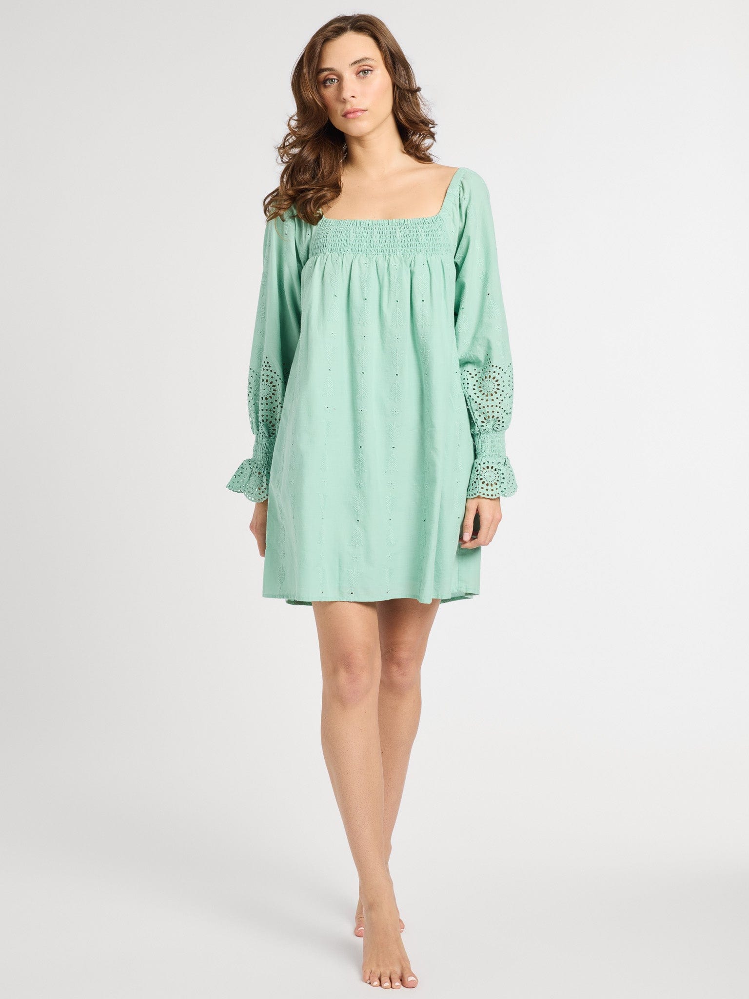 Gabriette Dress in Pistachio Eyelet MILLE Gabriette Dress in Pistachio Eyelet MILLE
