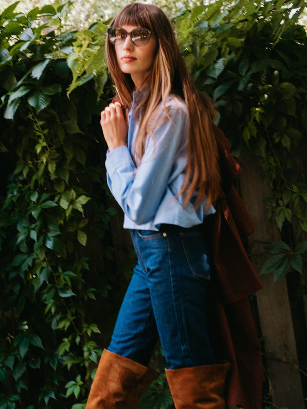 Gia Top in Blue Oxford — view 2