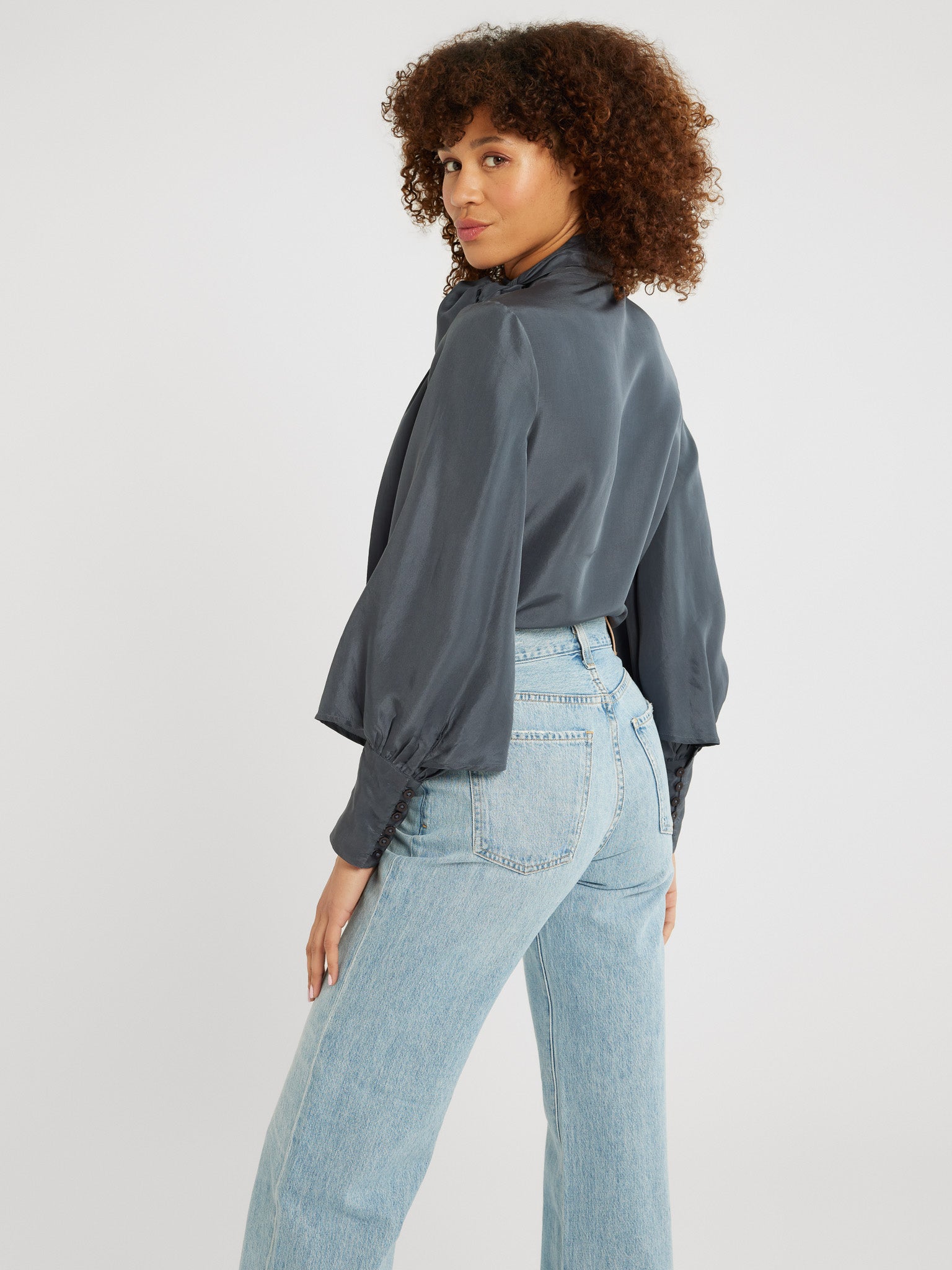 MILLE Clothing Gigi Top in Navy Washed Silk