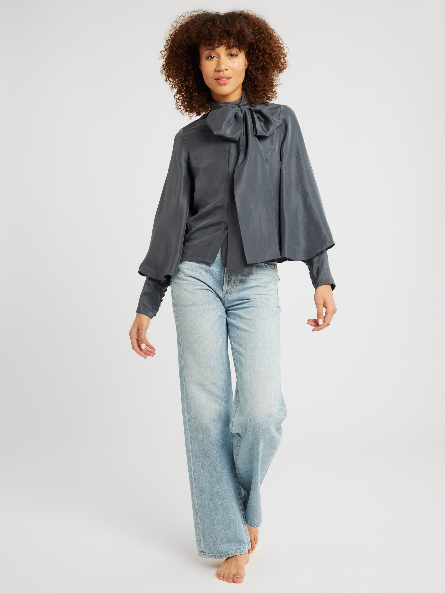 MILLE Clothing Gigi Top in Navy Washed Silk