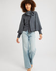 MILLE Clothing Gigi Top in Navy Washed Silk