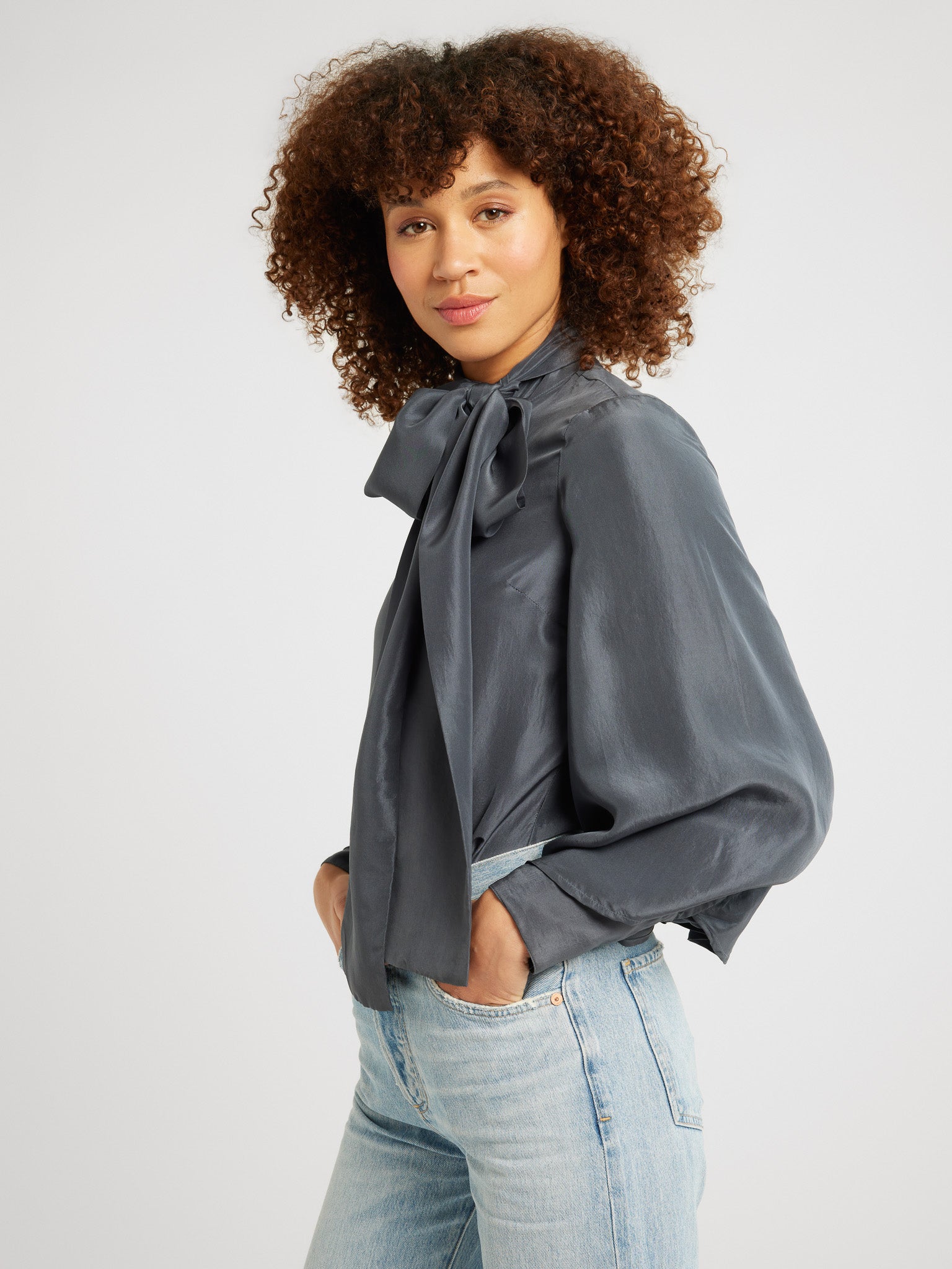 MILLE Clothing Gigi Top in Navy Washed Silk