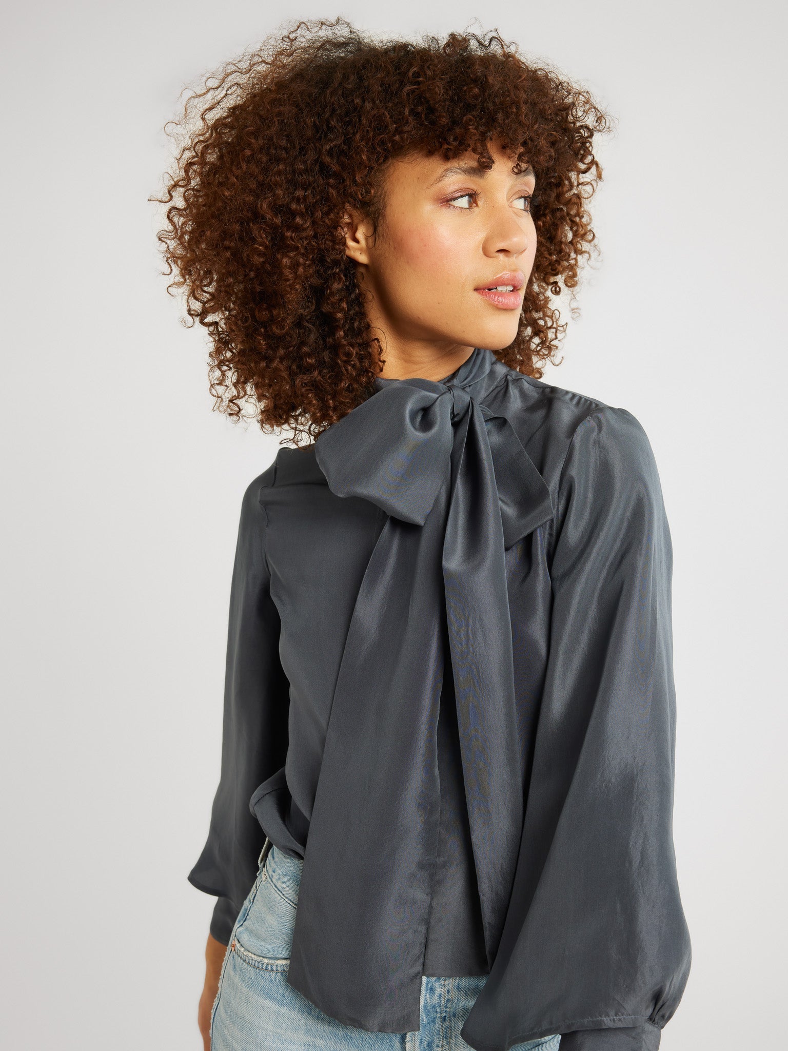MILLE Clothing Gigi Top in Navy Washed Silk