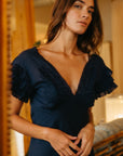 MILLE Helene Dress in Navy – styled with heeled sandals