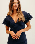MILLE Helene Dress in Navy – full length outdoor portrait