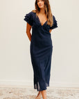 MILLE Helene Dress in Navy – side view showing midi length
