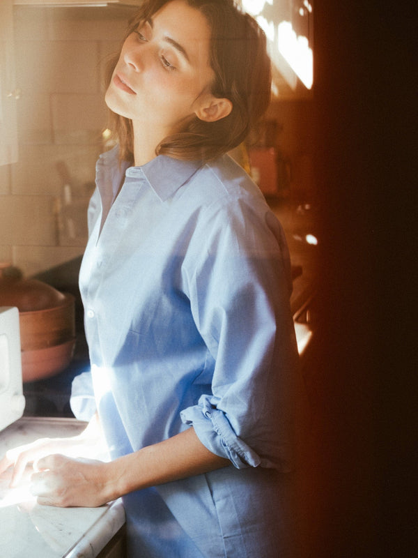 Holly Mini Dress in Blue Oxford — view 13