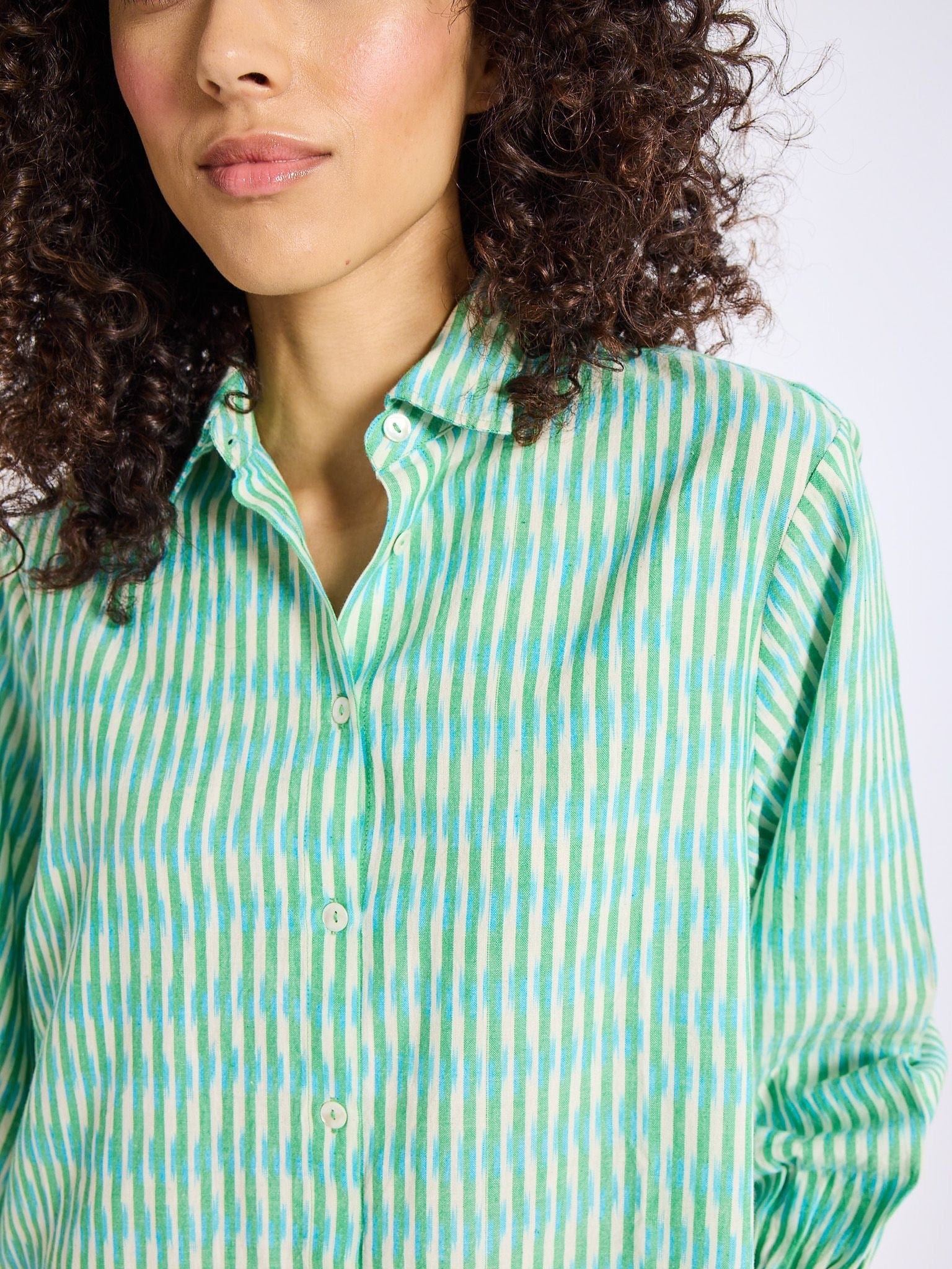 MILLE Clothing Holly Mini Dress in Green & Blue Ikat