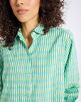 MILLE Clothing Holly Mini Dress in Green & Blue Ikat