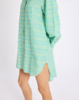 MILLE Clothing Holly Mini Dress in Green & Blue Ikat