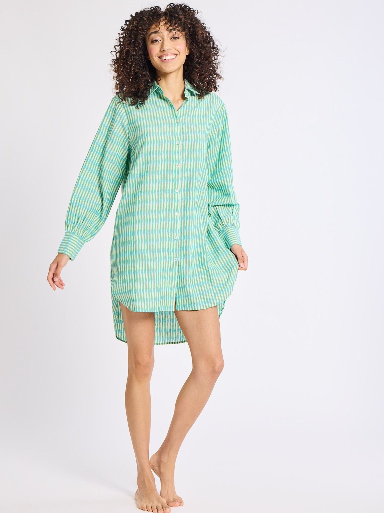 MILLE Clothing Holly Mini Dress in Green & Blue Ikat