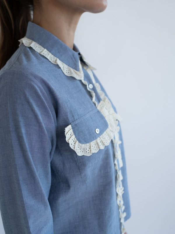 Irene Top in Chambray & Lace — view 13