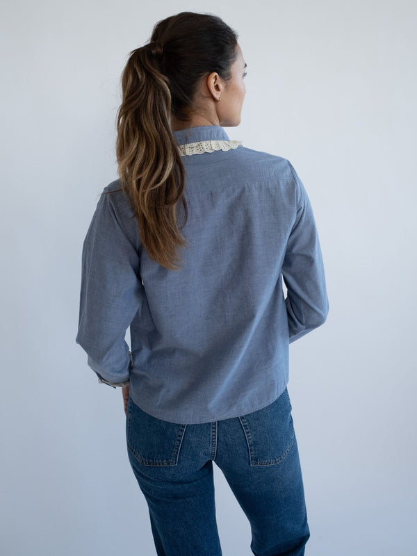 Irene Top in Chambray & Lace — view 12