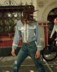 MILLE Clothing Irene Top in Chambray & Lace