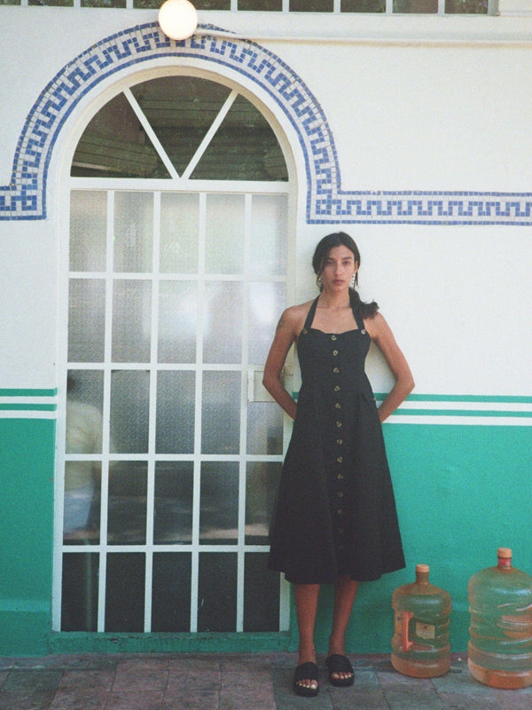 Isla Dress in Black Linen — view 12