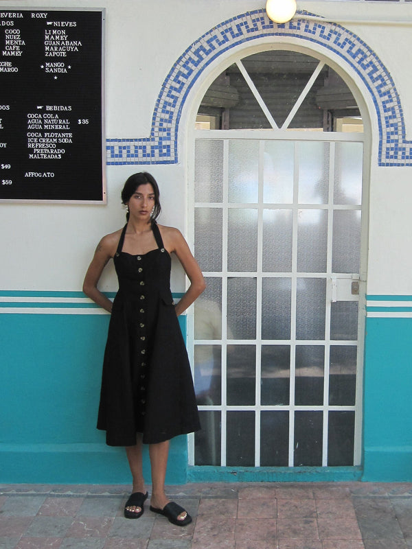 Isla Dress in Black Linen — view 11