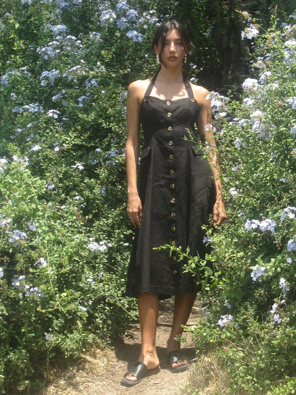 Isla Dress in Black Linen — view 9