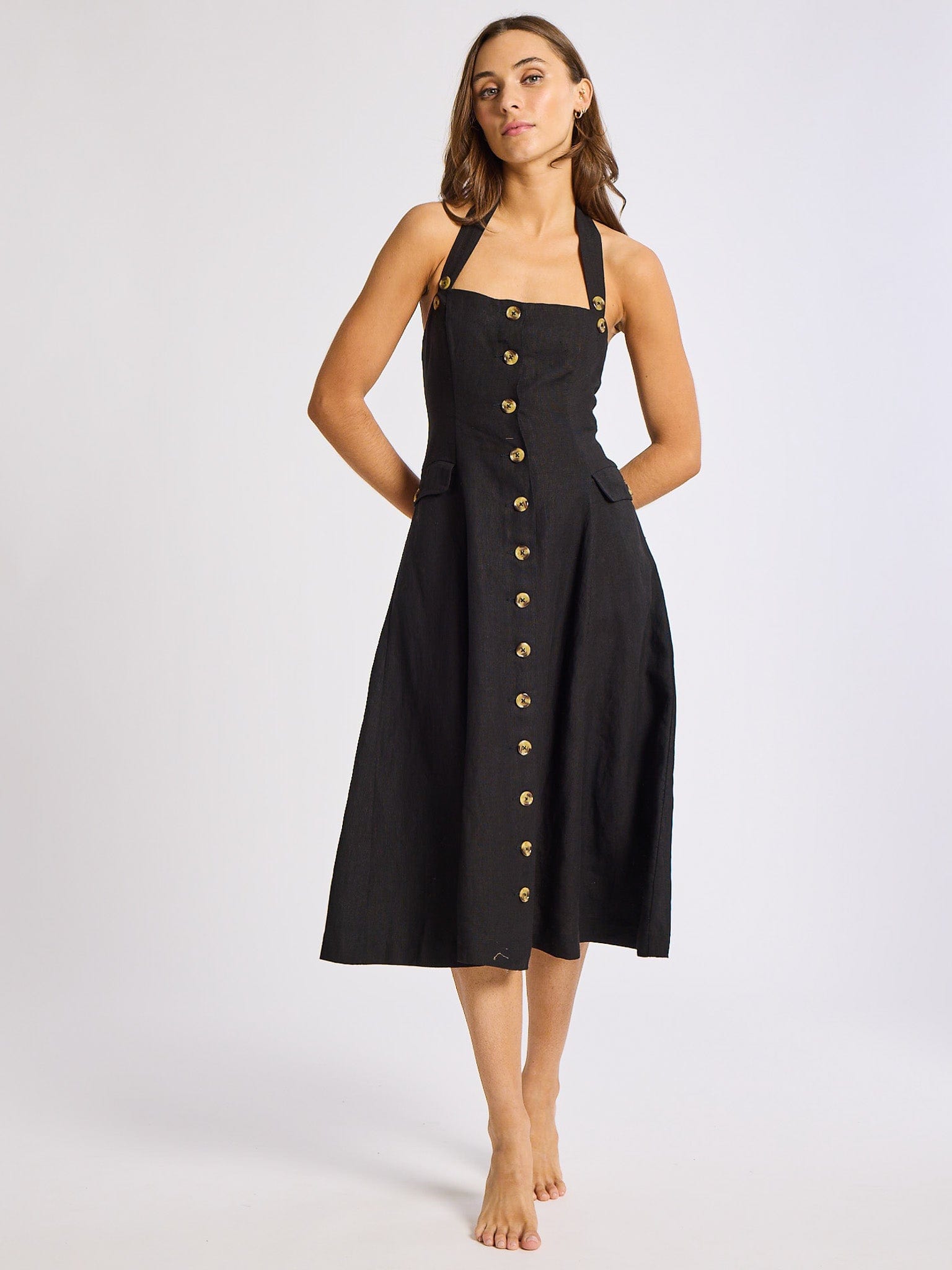 black lace and white wedding dress MILLE Isla Dress in Black Linen XXS