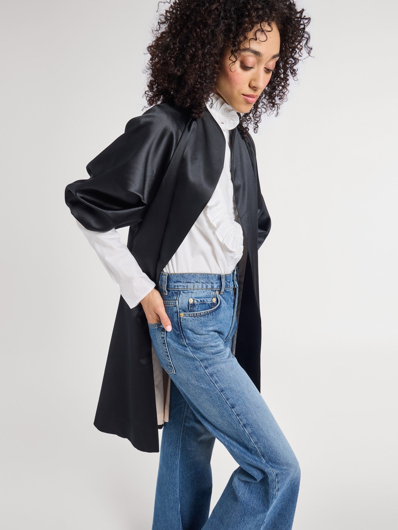 MILLE Clothing Josephine Coat in Black Satin