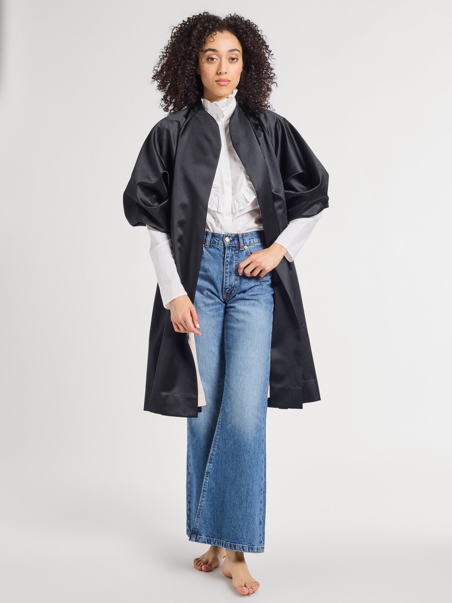 MILLE Clothing Josephine Coat in Black Satin