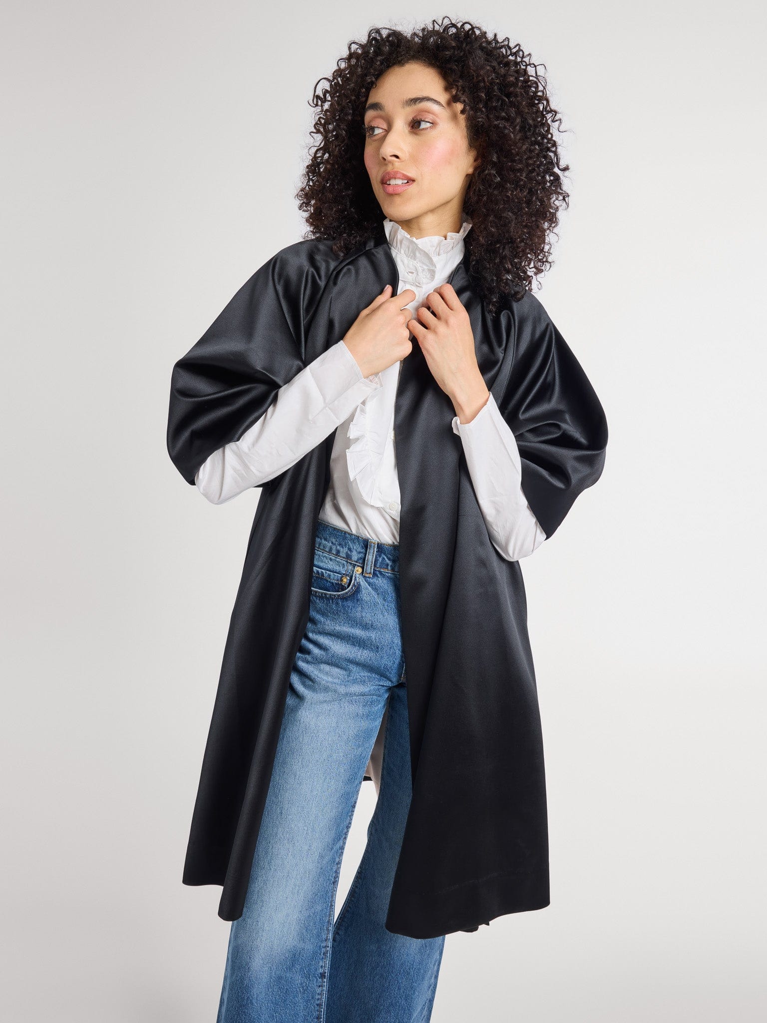 MILLE Clothing Josephine Coat in Black Satin