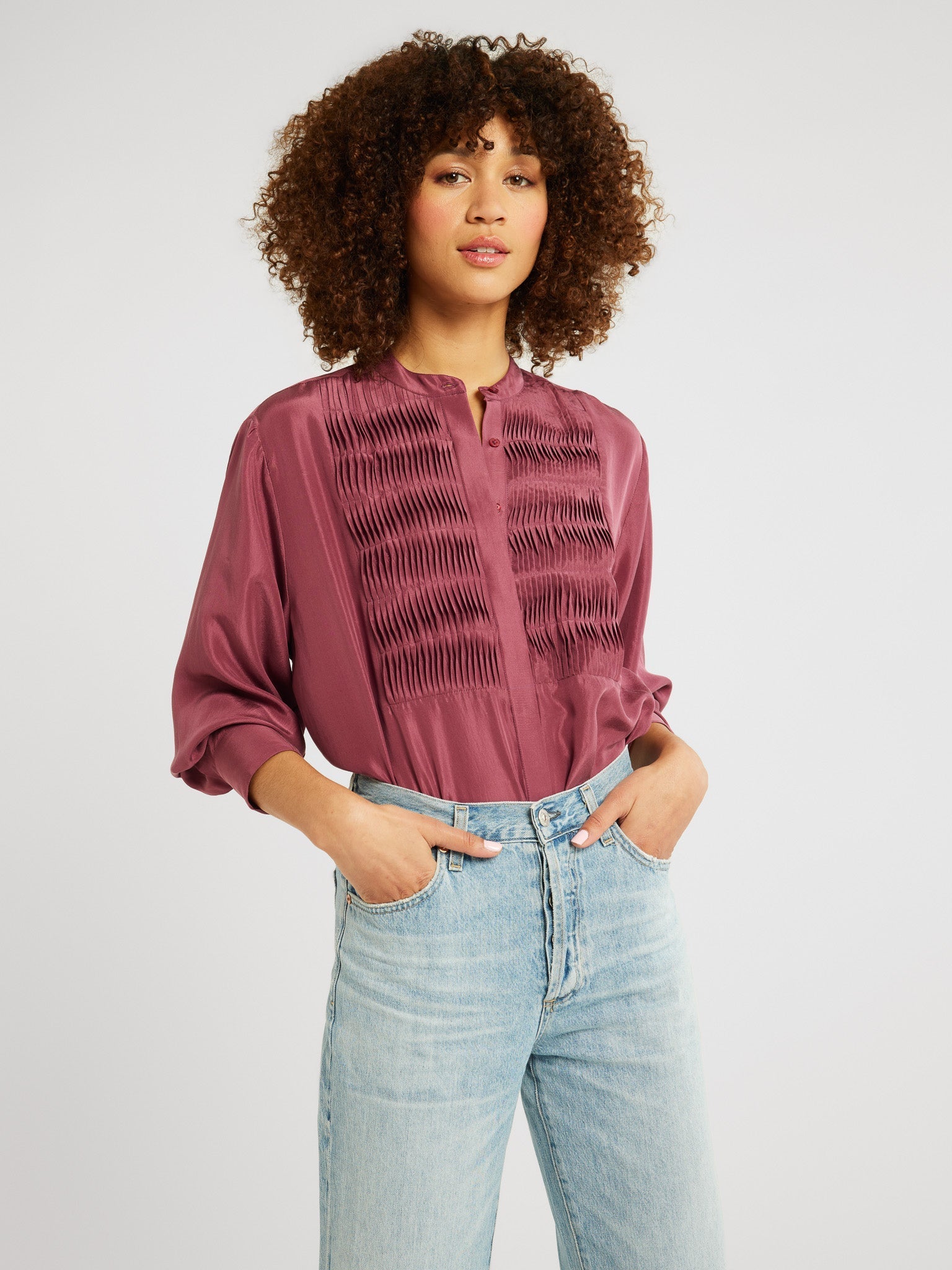 MILLE Clothing Keaton Top in Plum Washed Silk