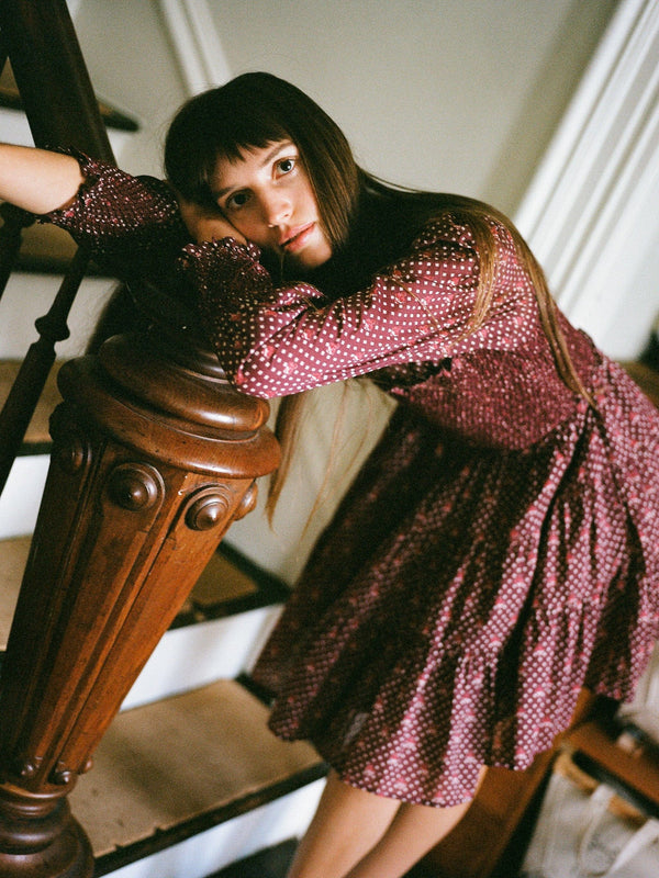 Maeve Dress in Burgundy Foulard — view 12