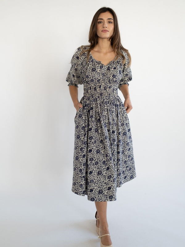 Magda Dress in Indigo Floral — view 7