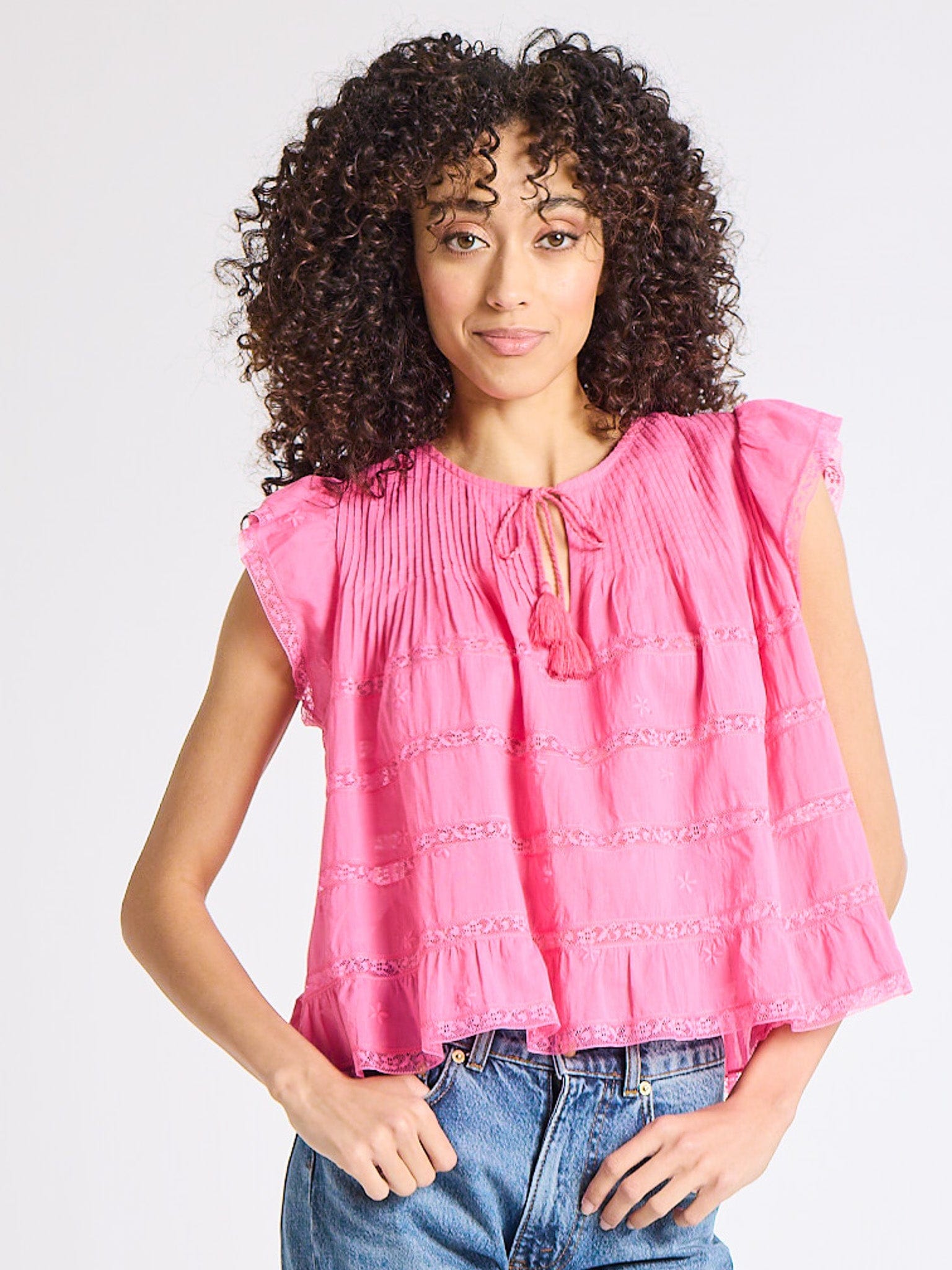 MILLE Clothing Maria Top in Carmine Lace & Embroidery