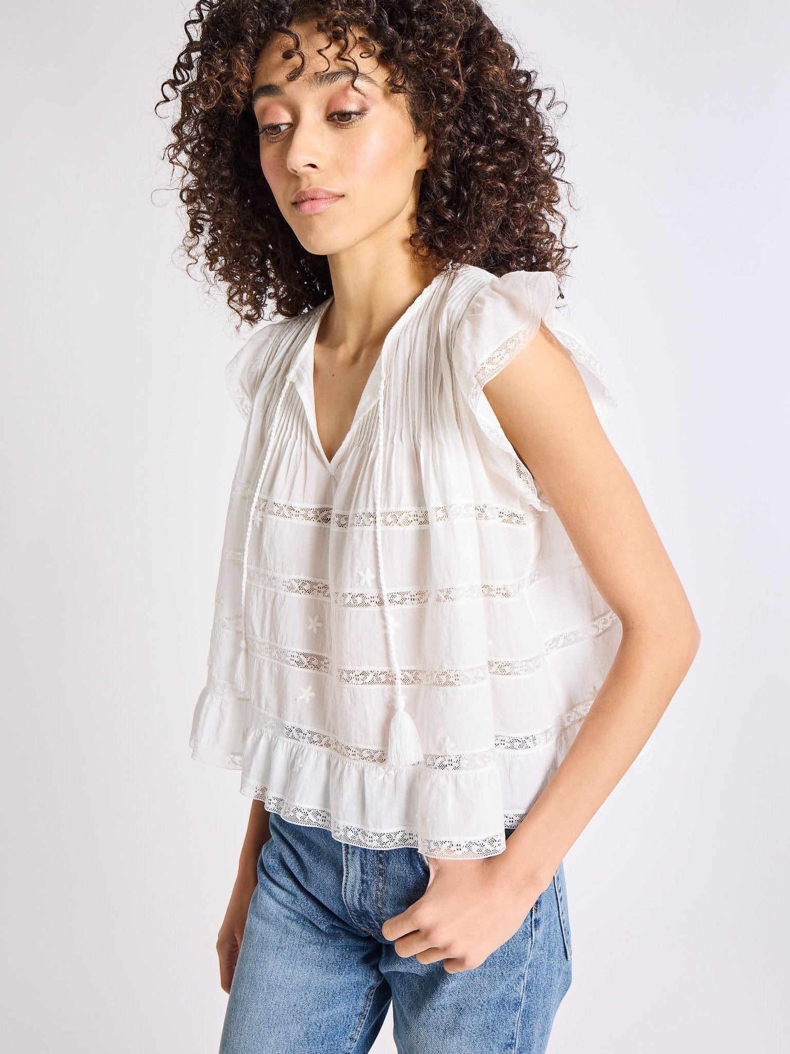 MILLE Clothing Maria Top in White Lace & Embroidery