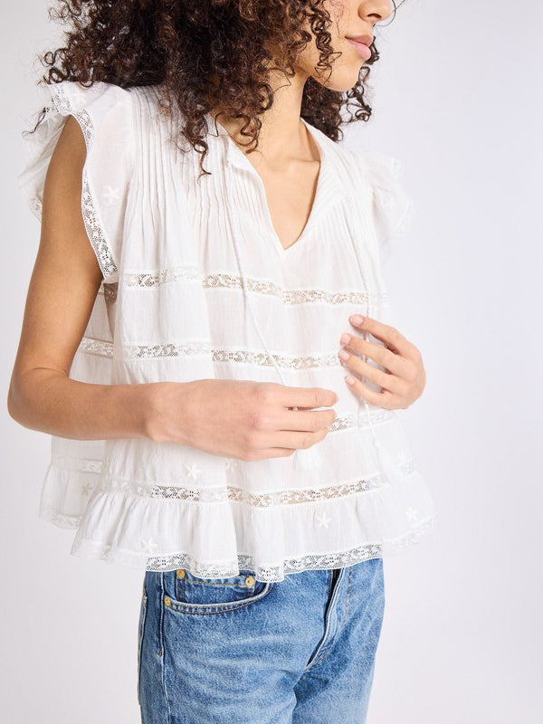 Maria Top in White Lace & Embroidery — view 3