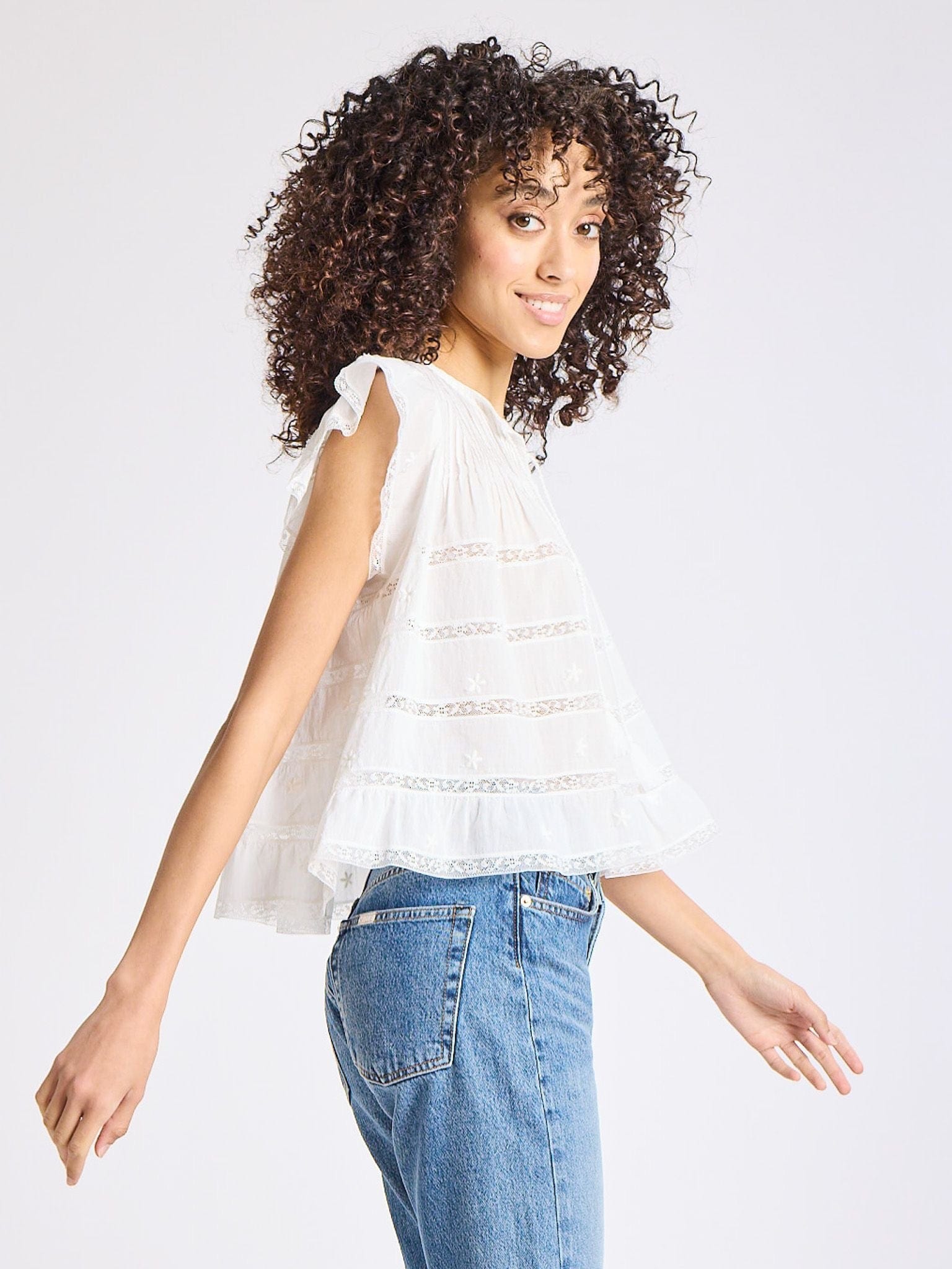 MILLE Clothing Maria Top in White Lace & Embroidery