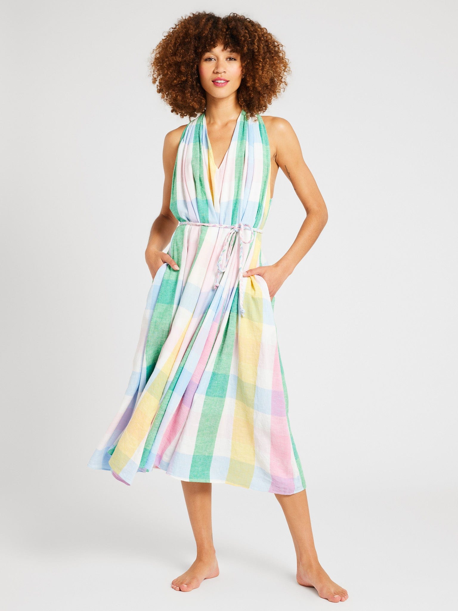 MILLE Marilyn Belted Sleeveless Cotton Midi Dress