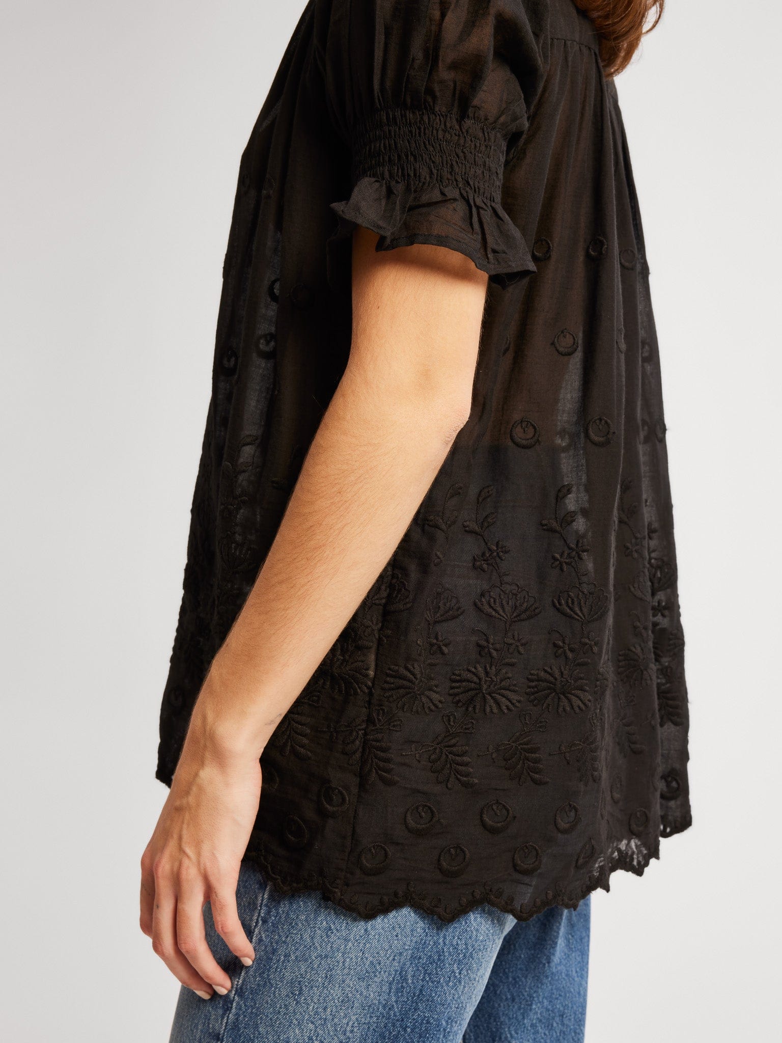 MILLE Clothing Marnie Top in Black Petal Embroidery