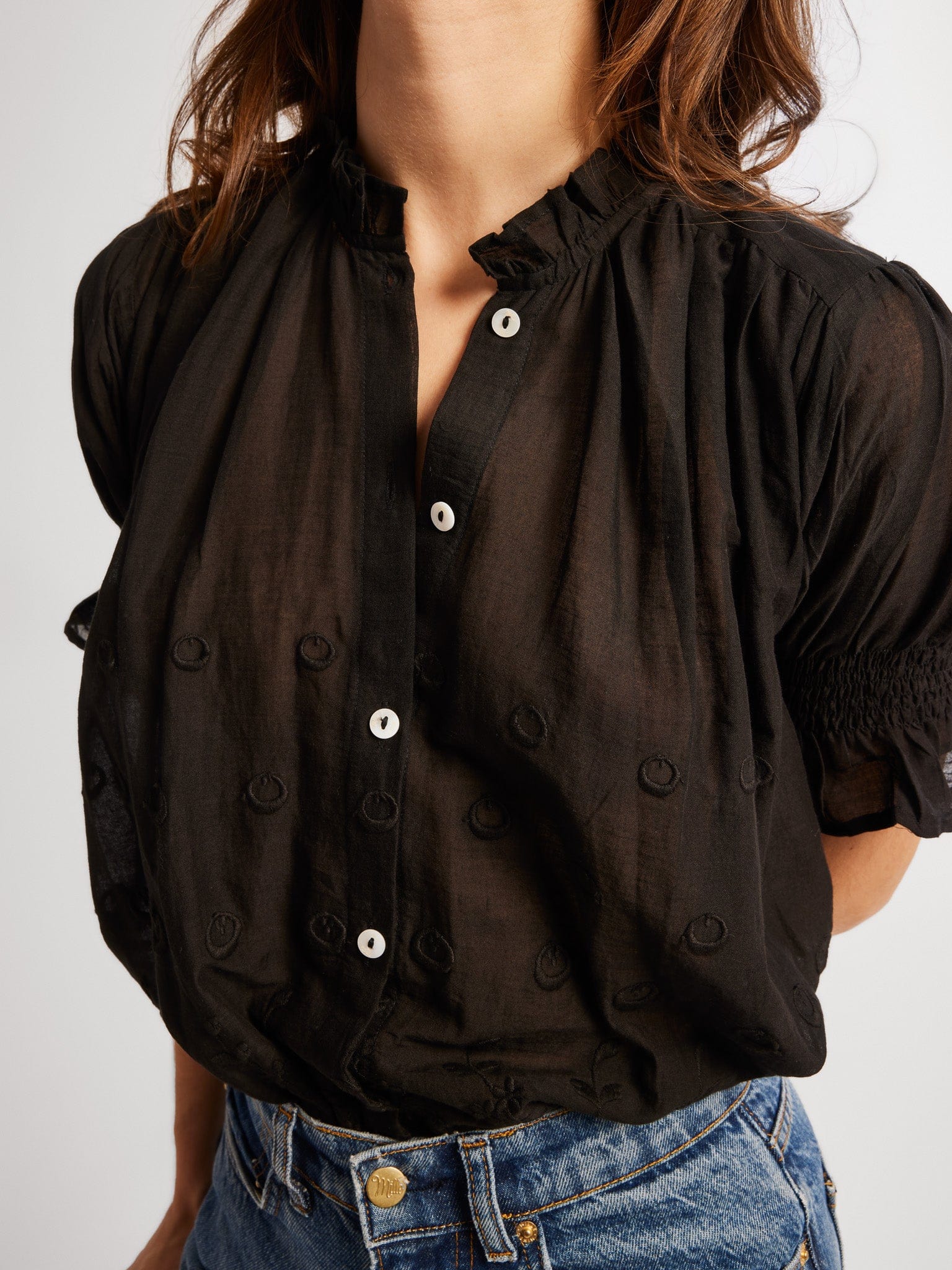 MILLE Clothing Marnie Top in Black Petal Embroidery