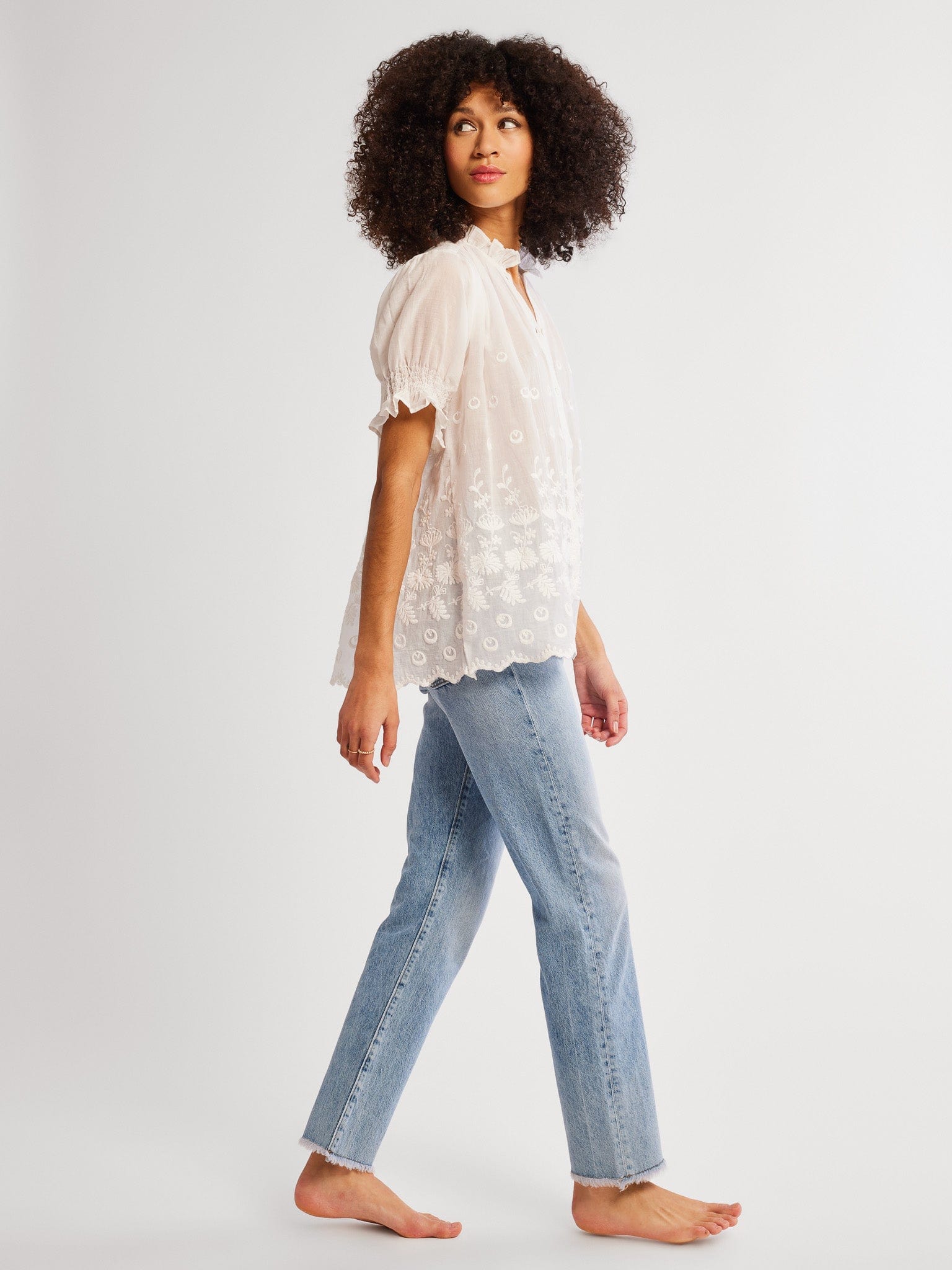 MILLE Clothing Marnie Top in White Petal Embroidery