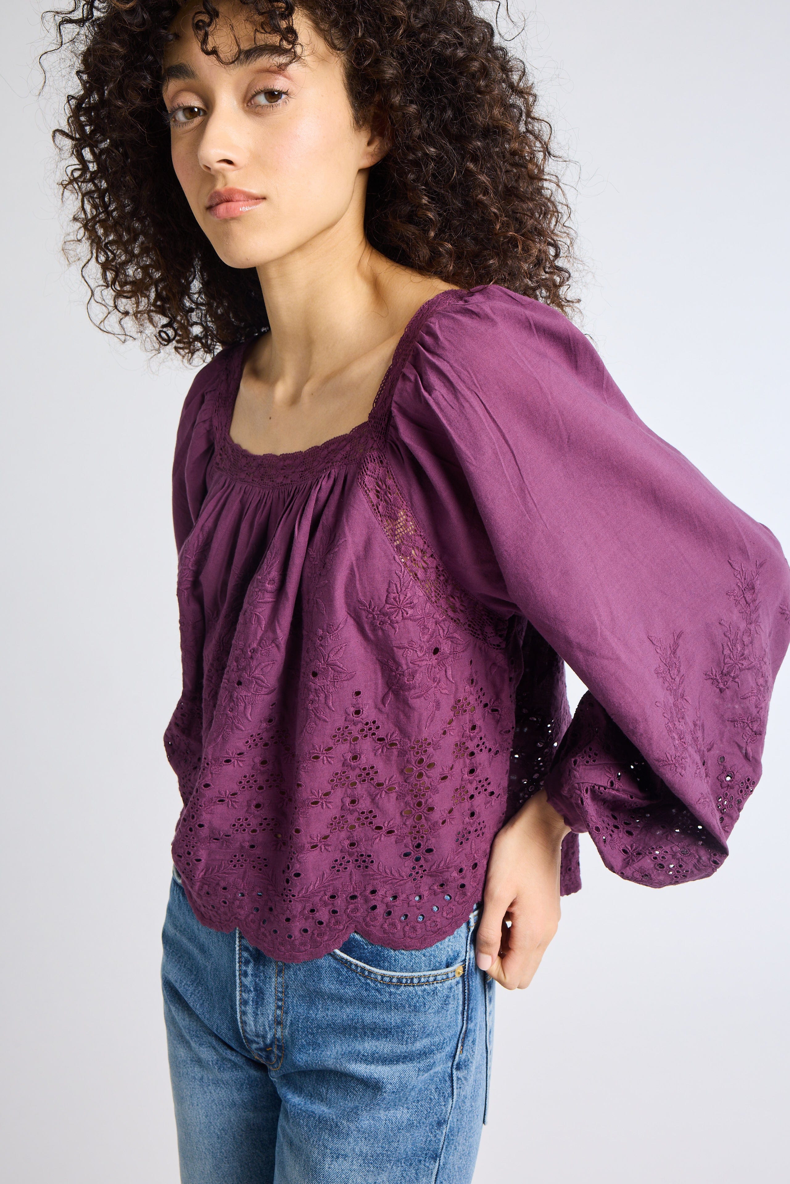 MILLE Clothing Maureen Top in Plum Eyelet