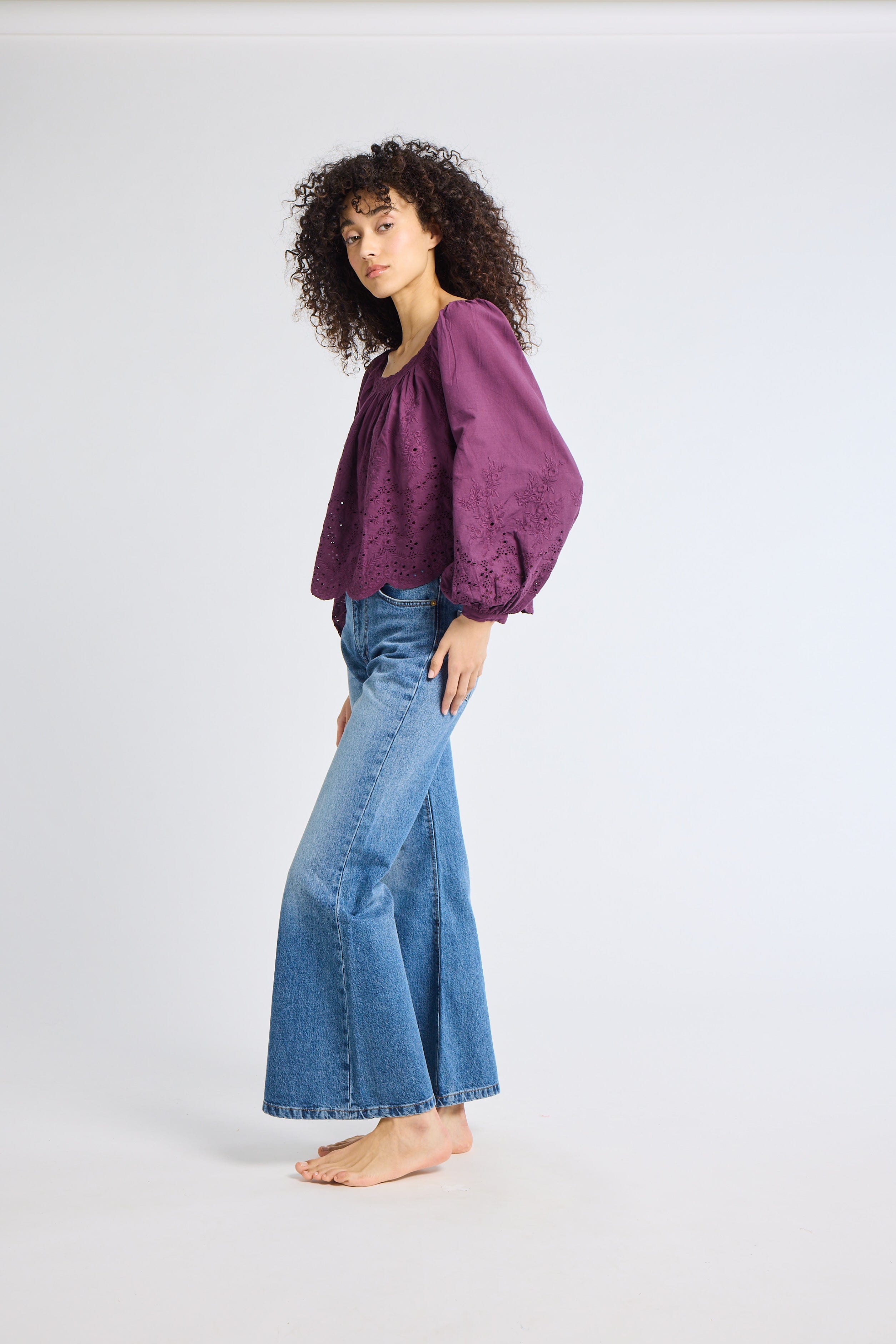 MILLE Clothing Maureen Top in Plum Eyelet