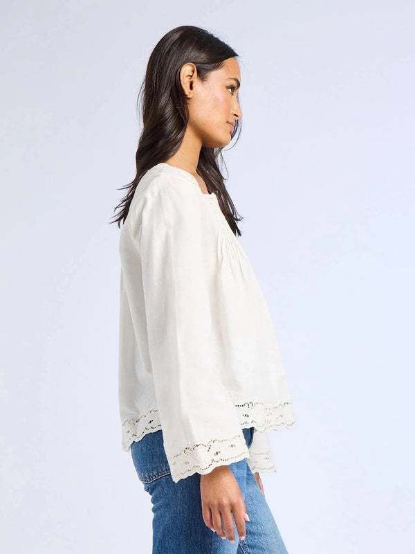 Melba Top in White Embroidered Linen — view 4