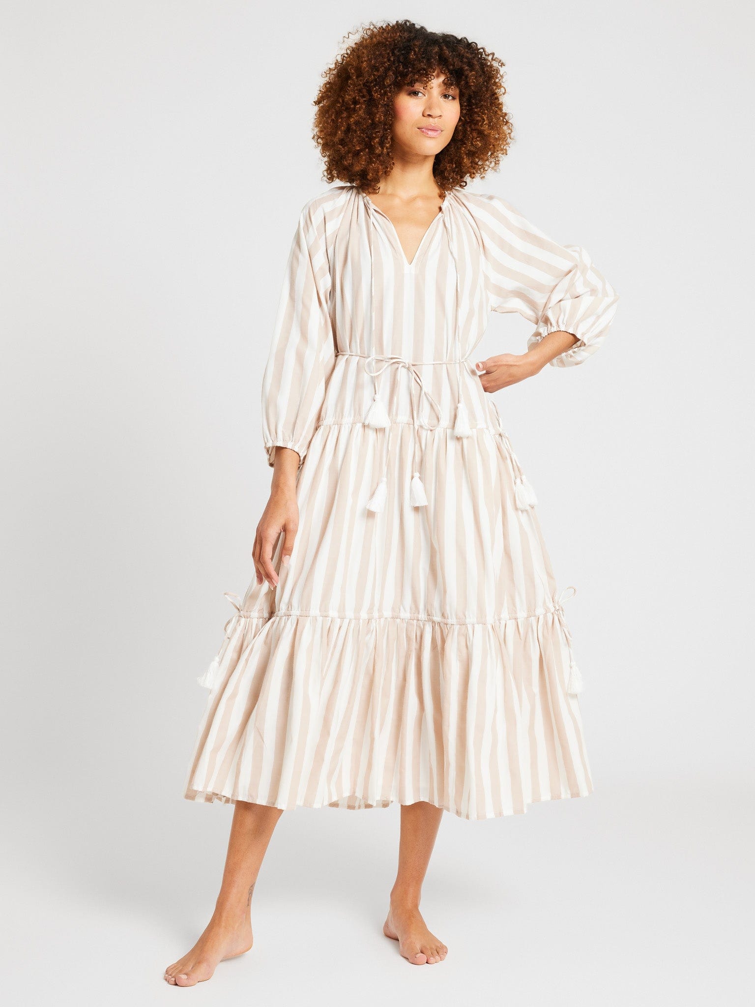 MILLE Clothing Natalia Dress in Cappuccino Stripe