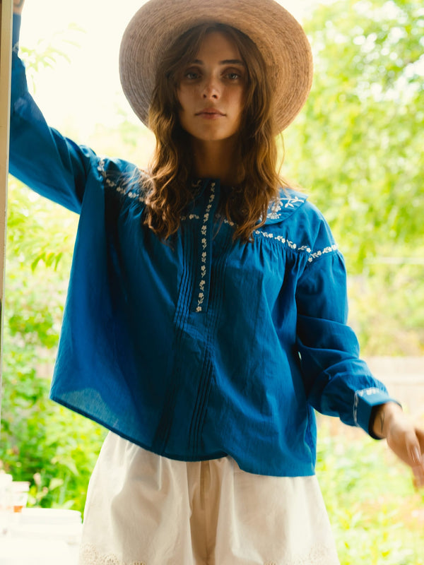 Naya Top in Cerulean Embroidery — view 2