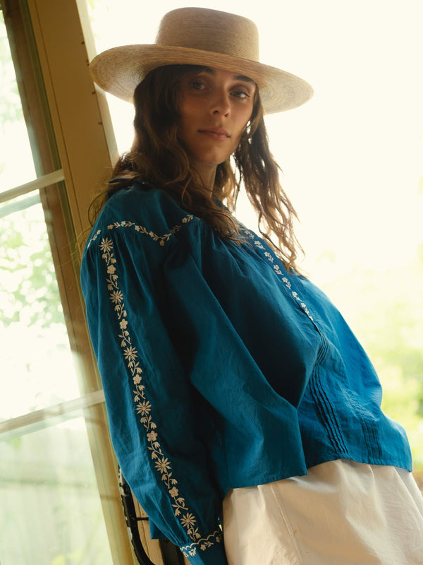 Naya Top in Cerulean Embroidery — view 4