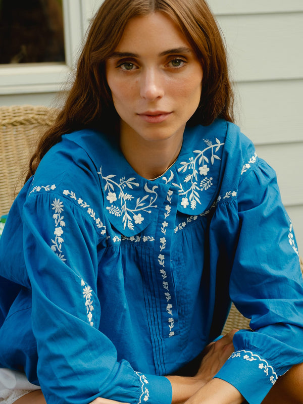 Naya Top in Cerulean Embroidery — view 1
